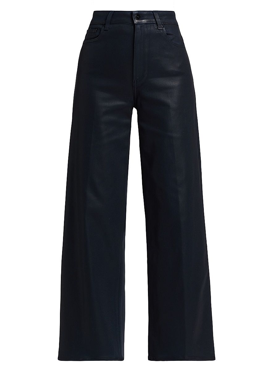 Women's Anessa Coated High-Rise Wide-Leg Jeans - Navy Seascape Luxe Coating - Size 26