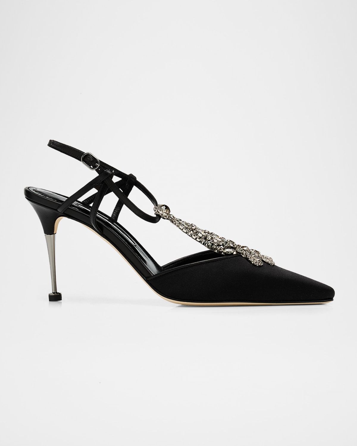 90mm Bolero Embellished T-Strap Satin Pumps