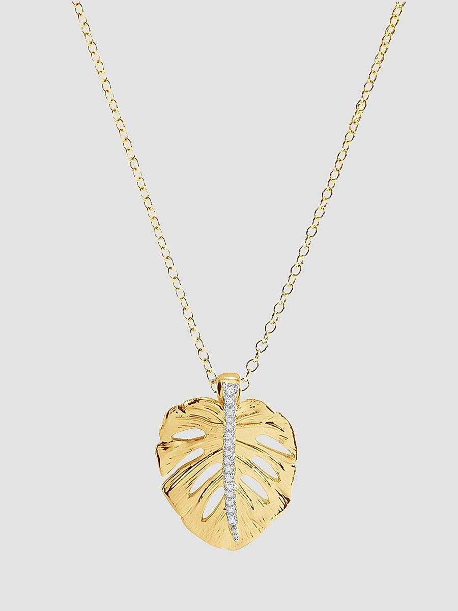Women's Monstera Palm 18K-Gold-Plated & Cubic Zirconia Pendant - Gold