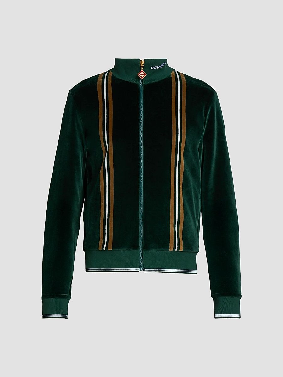 Casablanca Men's Velour Striped Track Jacket - Green - Size XXL