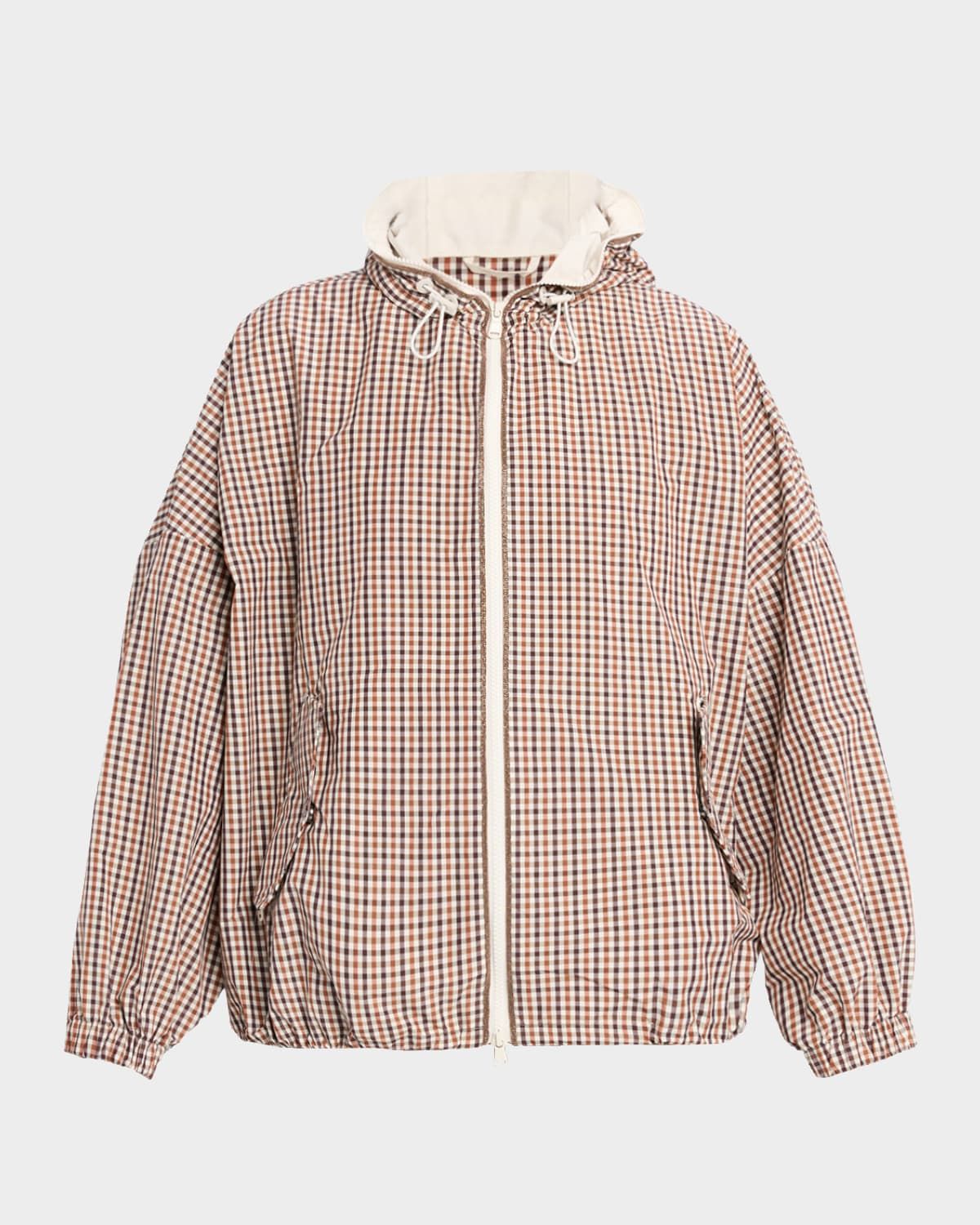 Daks Check Tafetta Track Jacket With Monili Trim