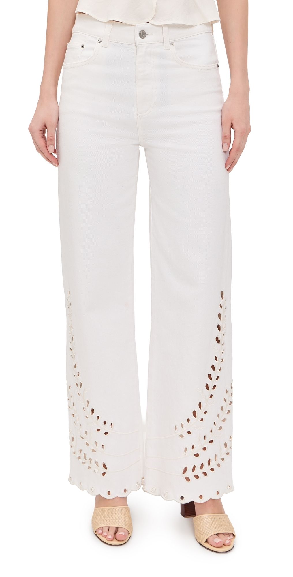 LE JEAN Eyelet Column Jeans White 29