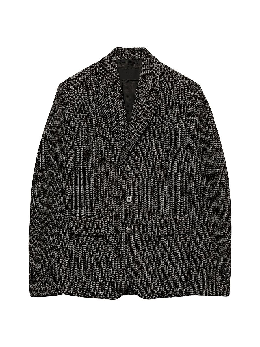 Men's Single-Breasted Wool Jacket - Black - Size 44