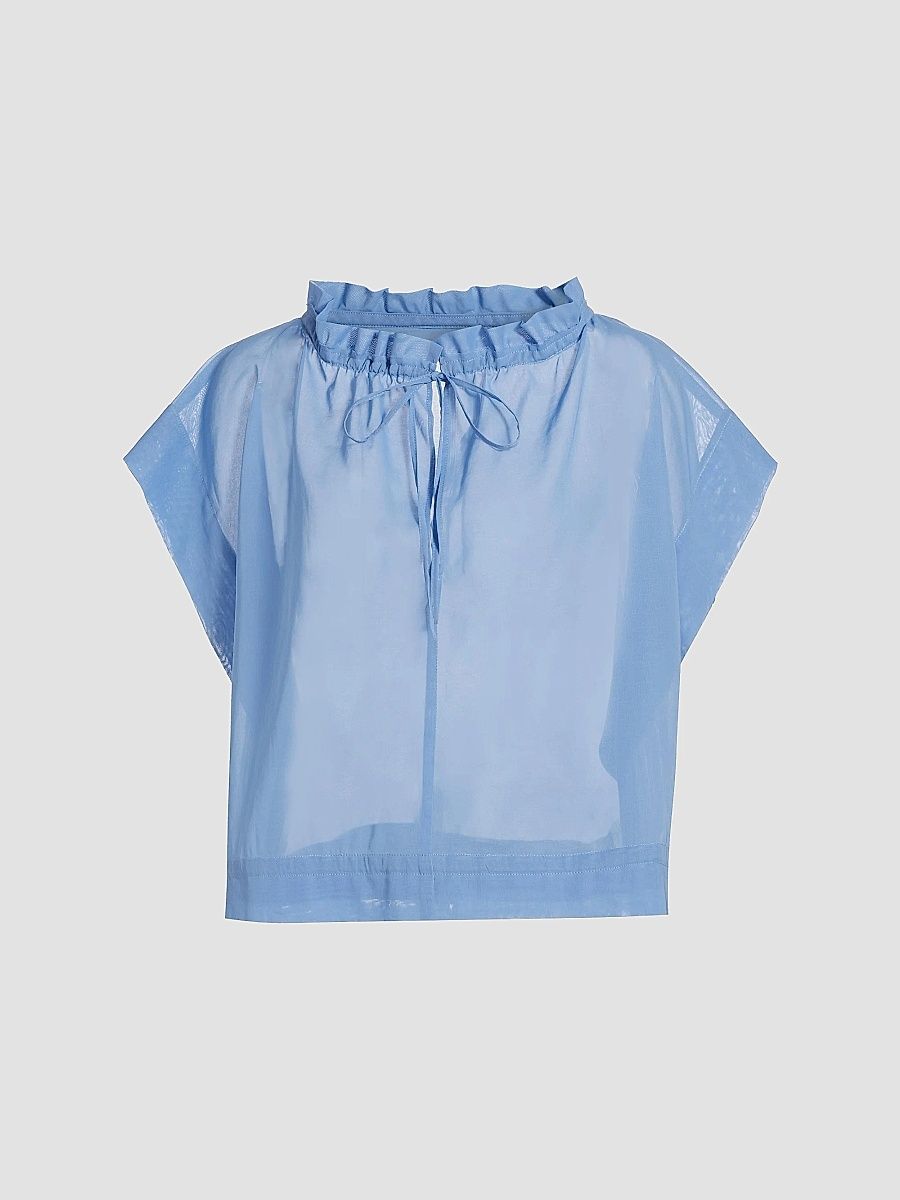 Barneys New York Women's Cotton Organza Ruffled Blouse - French Blue - Size Small