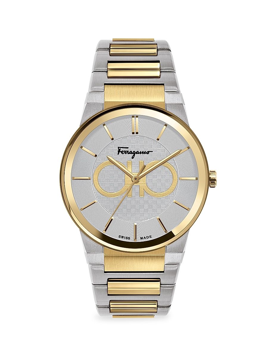 Men's Sapphire Yellow Gold IP & Stainless Steel Bracelet Watch - Two Tone Gold