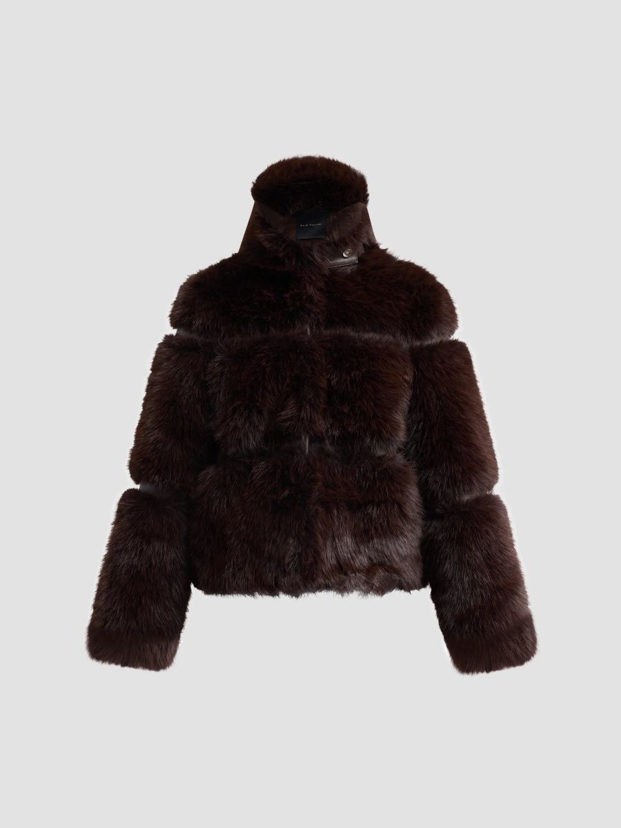 Elie Tahari Women's The Yael Faux-Fur Funnel-Neck Coat - Chocolate - Size XL