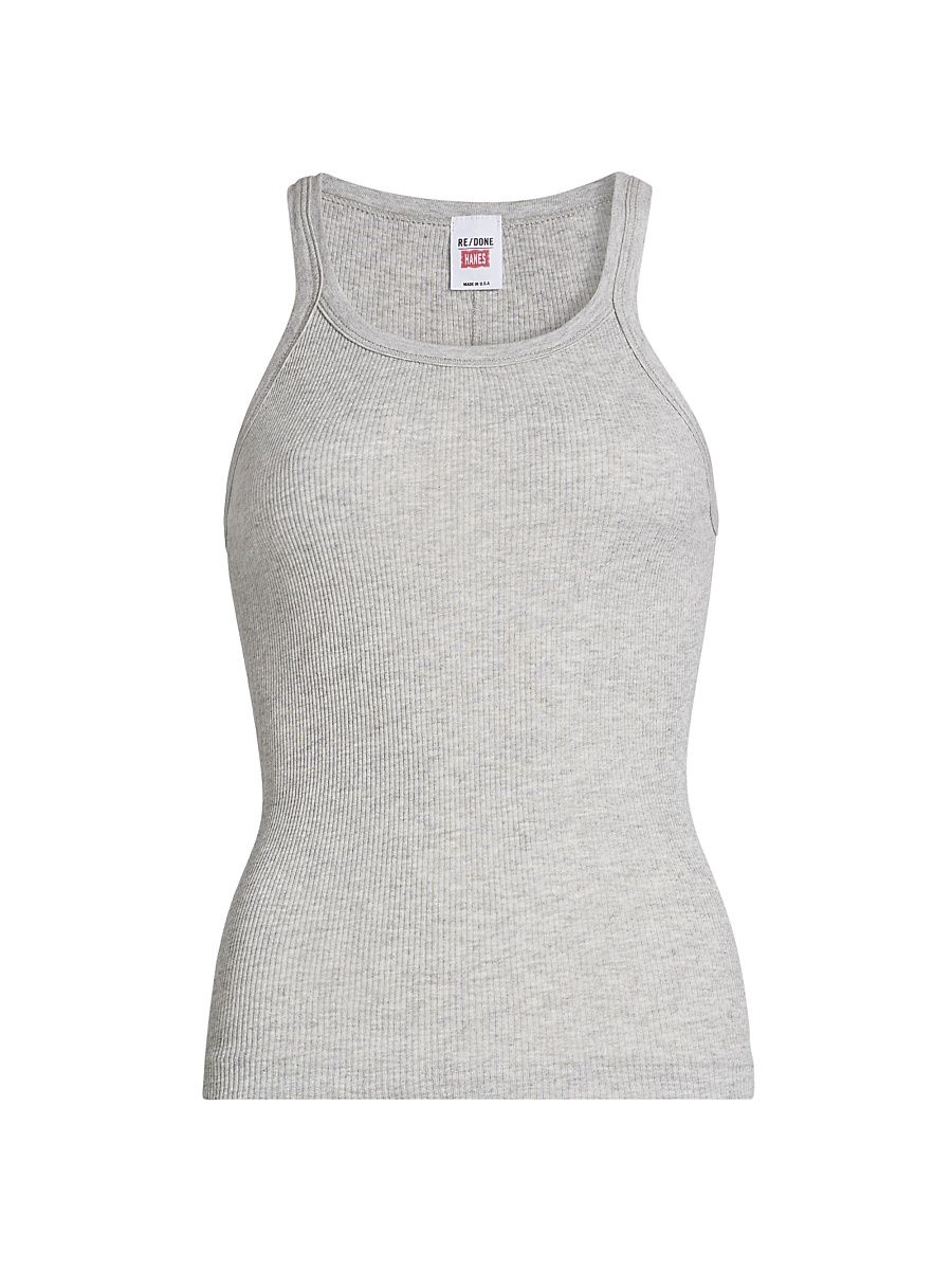 Women's Ribbed Cotton-Blend Tank - Heather Grey - Size Large