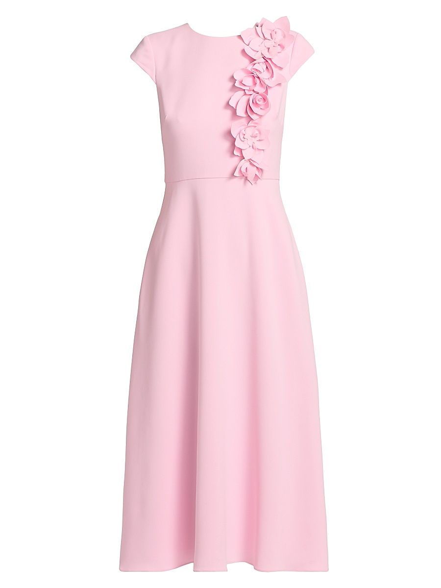 Women's Floral Appliqué Cap-Sleeve Midi-Dress - Peony - Size 16