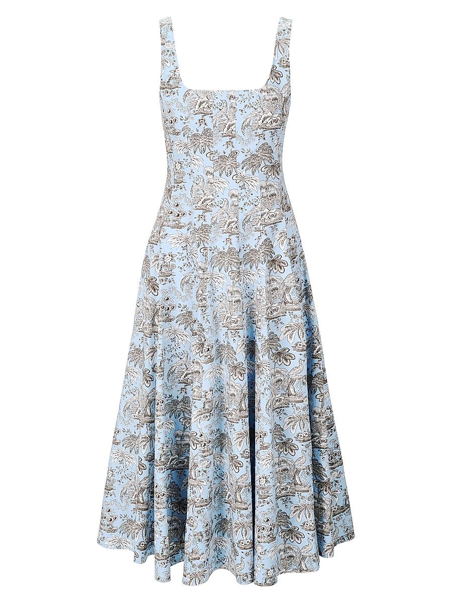 Women's Wells Toile Print Stretch Cotton Midi-Dress - Sky Toile - Size 14