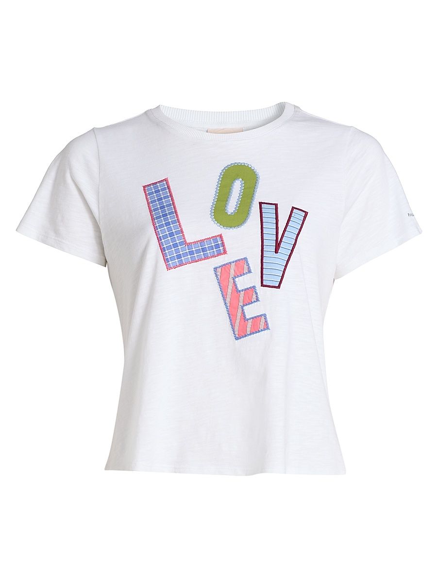 Women's Love Collage Patch Shrunken T-Shirt - White Multi - Size XL