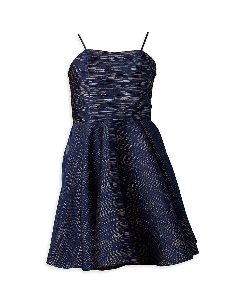 Girl's Fit-&-Flare Satin Dress - Navy - Size 16