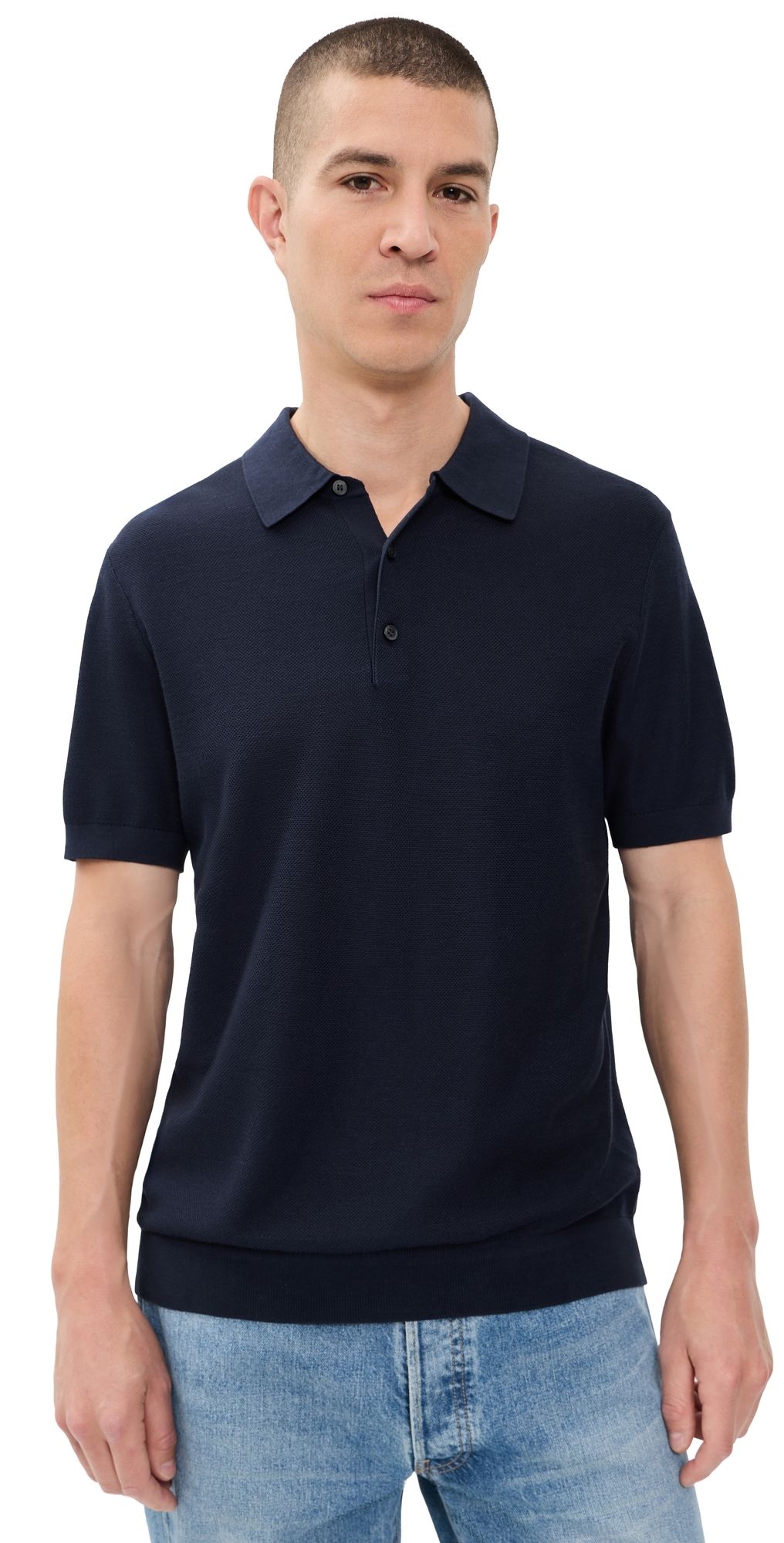Theory Polo In Silk Cotton Nocturne Navy L