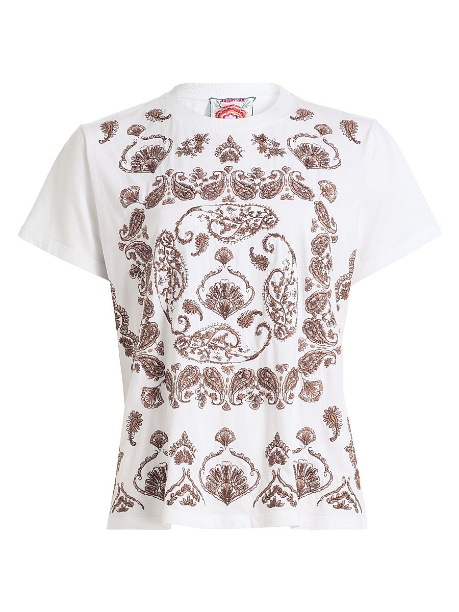 Women's Jaden Paisley Crewneck T-Shirt - White - Size XXL