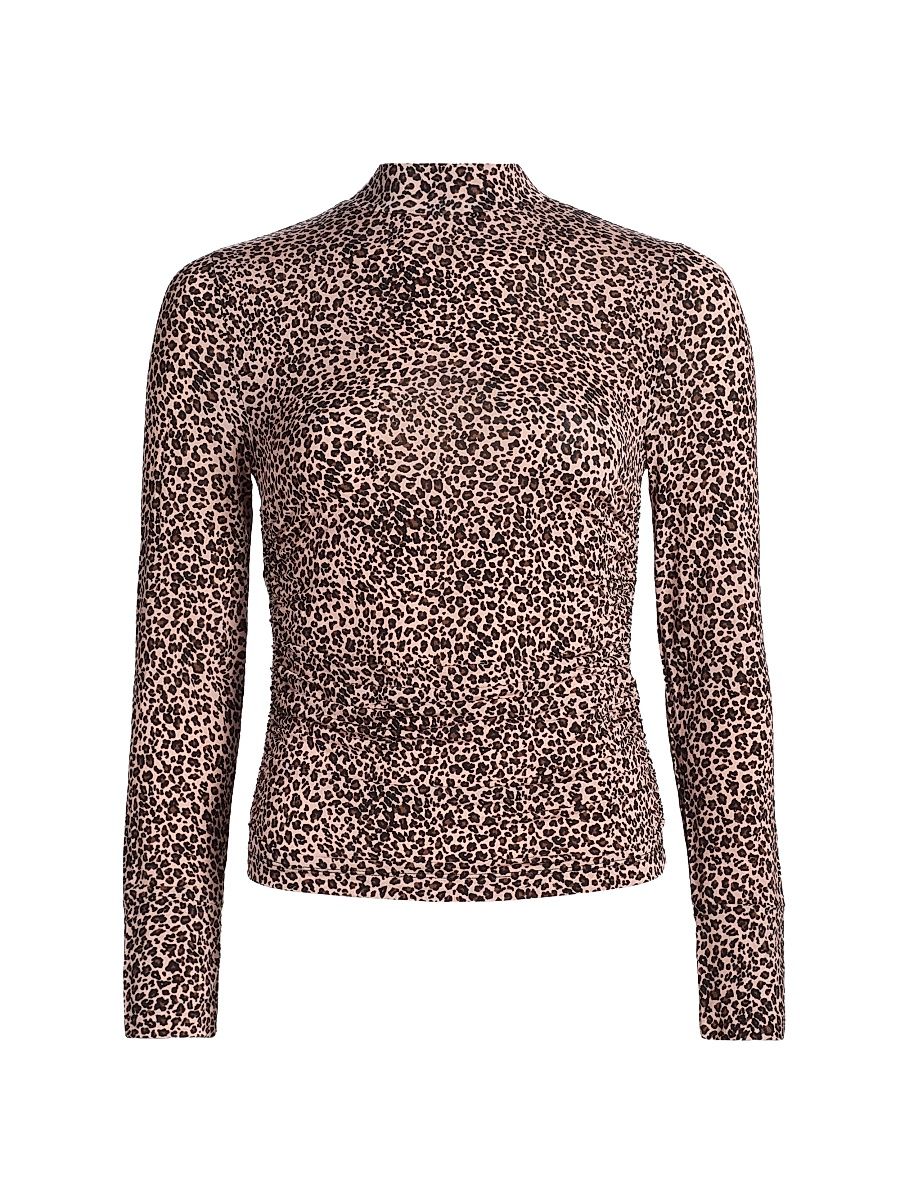 Women's Leopard Jersey Mock-Turtleneck Top - Pink - Size Small