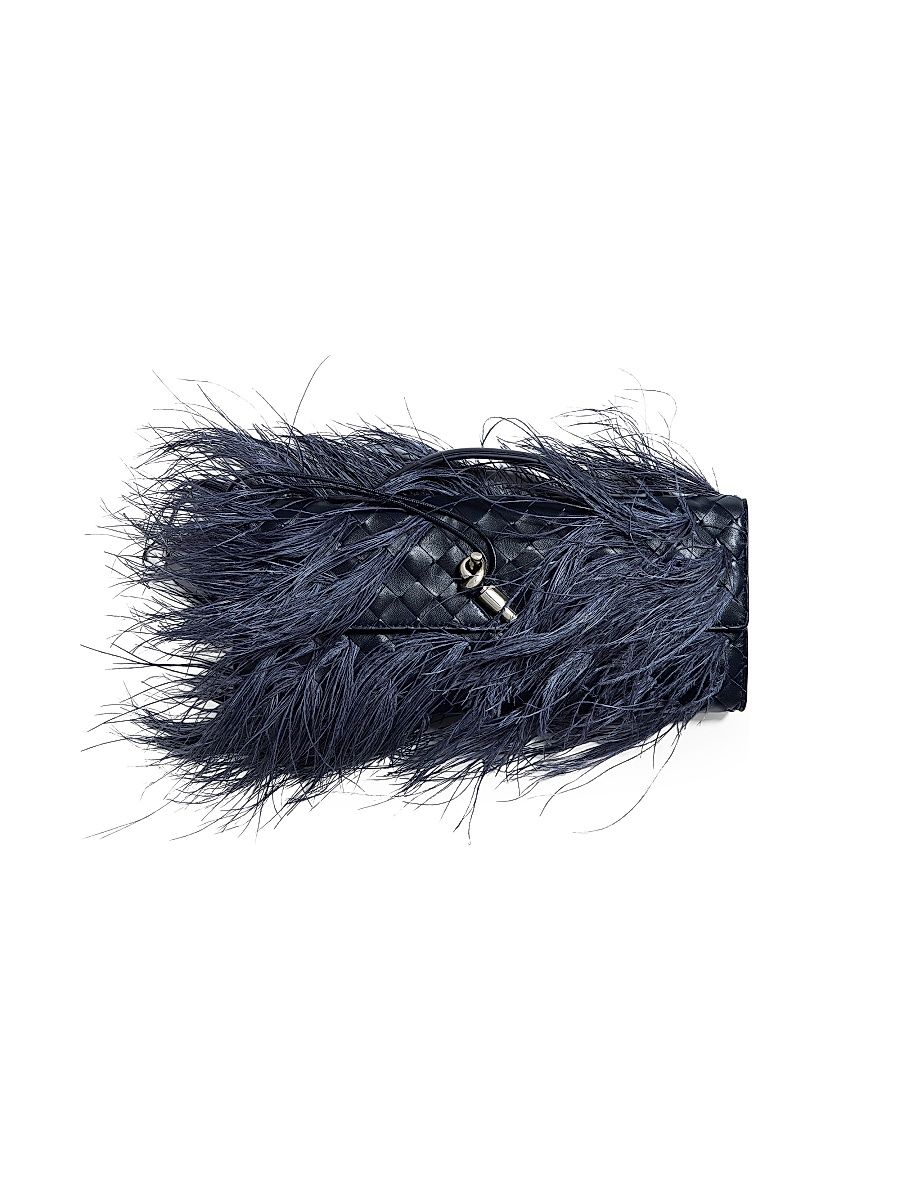 Women's Andiamo Ostrich Feather Intrecciato Clutch - Midnight