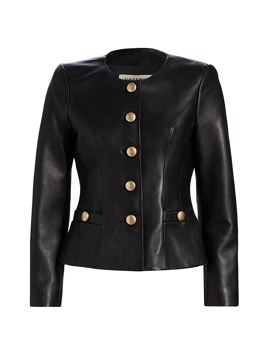 Women's Mariella Leather Blazer - Black - Size 18