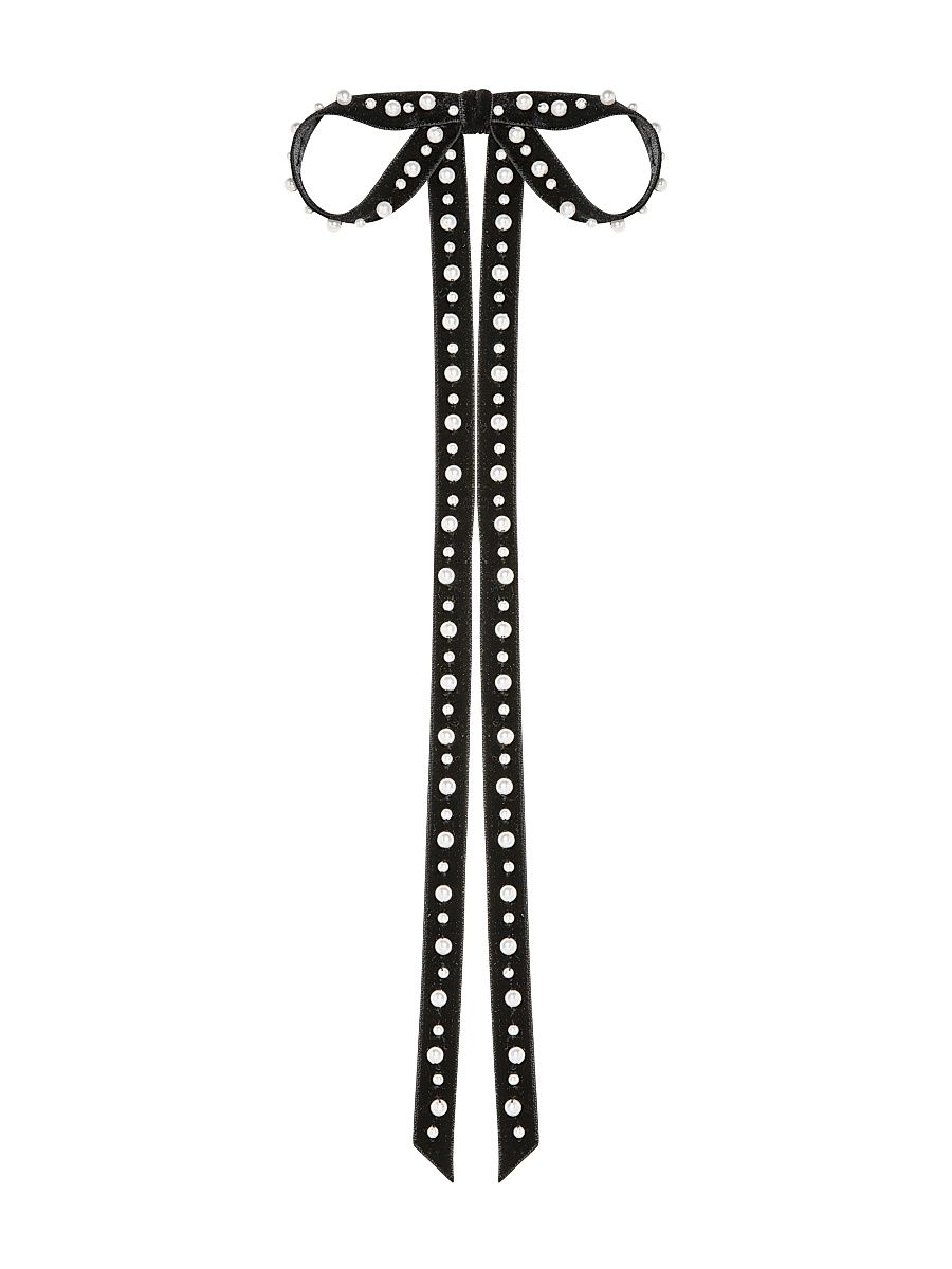 Women's Annalee Velvet Faux Pearl Bow Barrette - Black Pearl