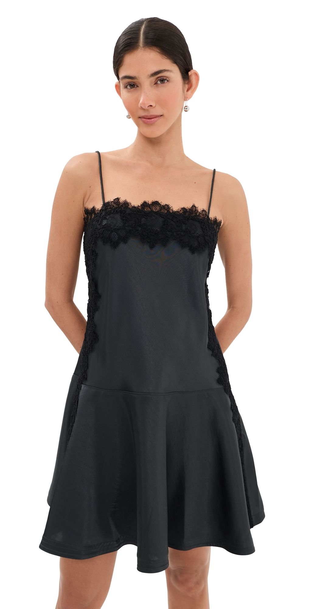 3.1 Phillip Lim Cami Mini Dress with Lace Trim Slate 8