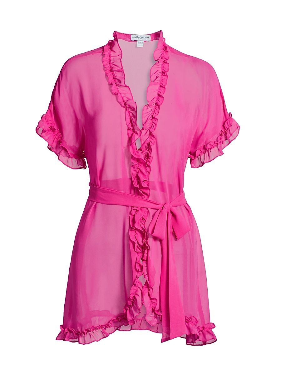 Women's Alice Ruffled Chiffon Short-Sleeve Wrap - Hot Pink - Size Medium