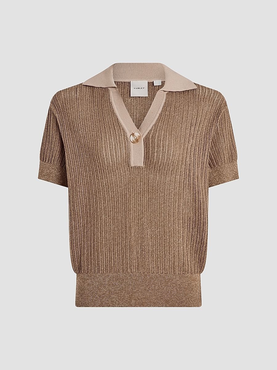 Women's Perrine Cotton Polo Sweater - Sepia Twist - Size XS