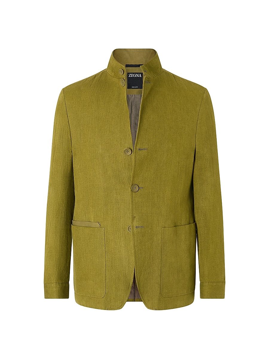 Men's Oasi Lino Il Conte Jacket - Olive Green - Size 40