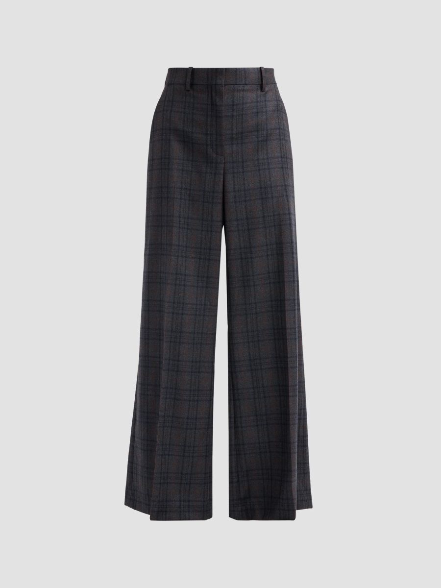 Theory Women's Plaid Wool Wide-Leg Trousers - Charcoal Multi - Size 16