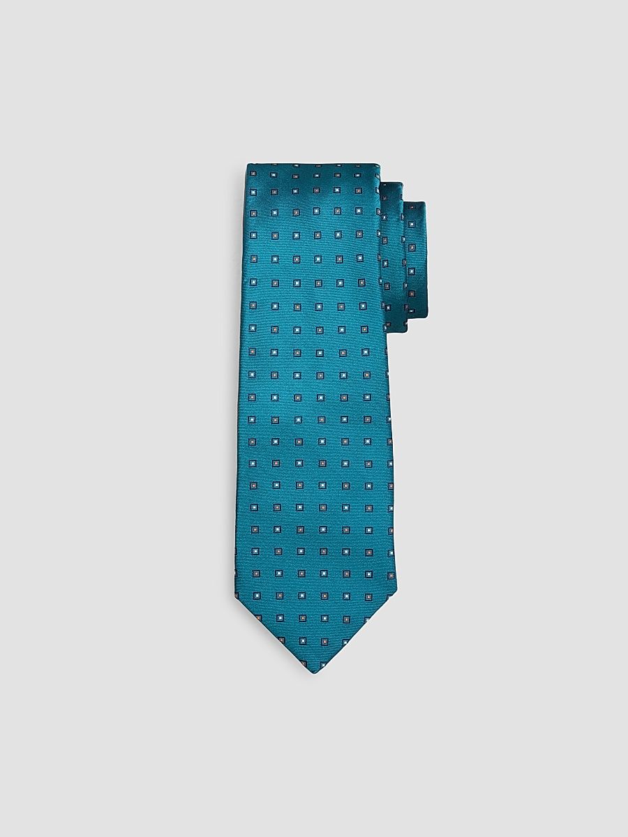 Men's Geometric Print Silk Tie - Dark Green