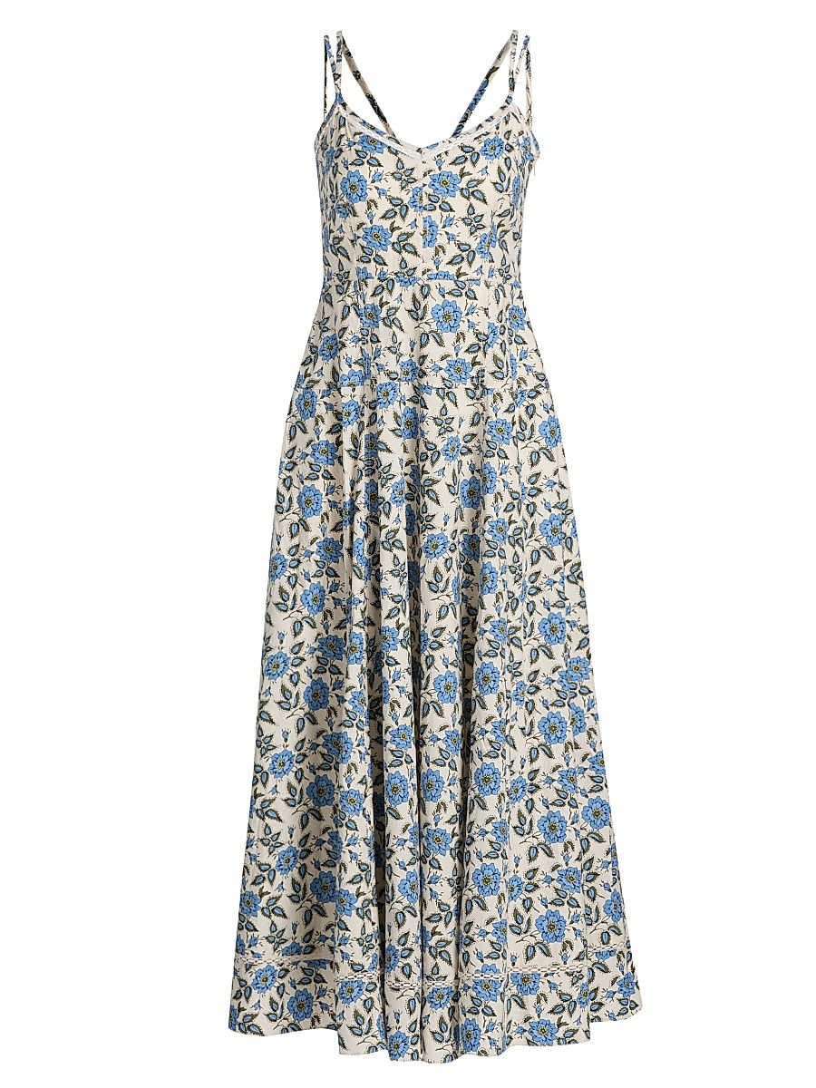 Women's Adair Floral Double Strap Cotton Midi-Dress - Blue Bell Floral - Size 14