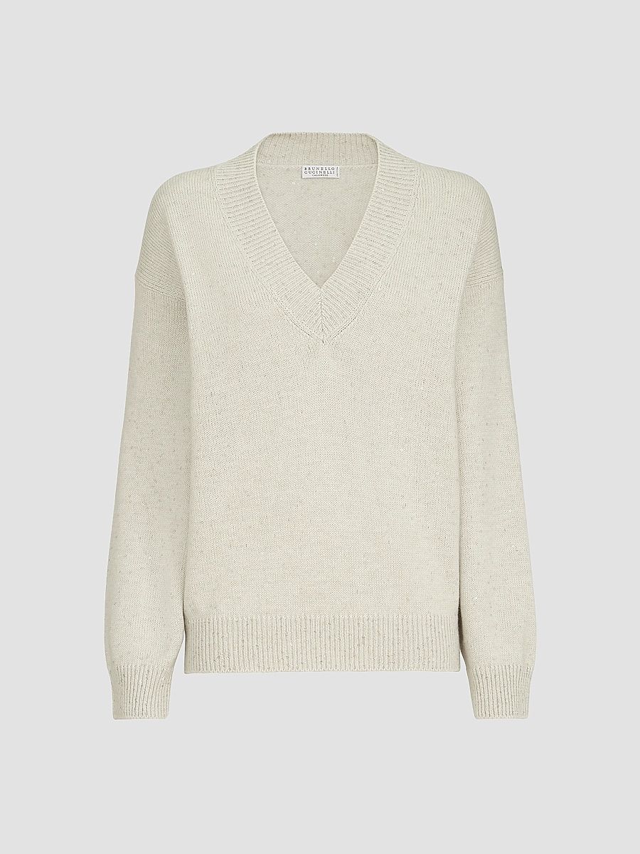 Women's Cashmere and Silk Diamond Yarn Sweater - Ivory - Size Medium