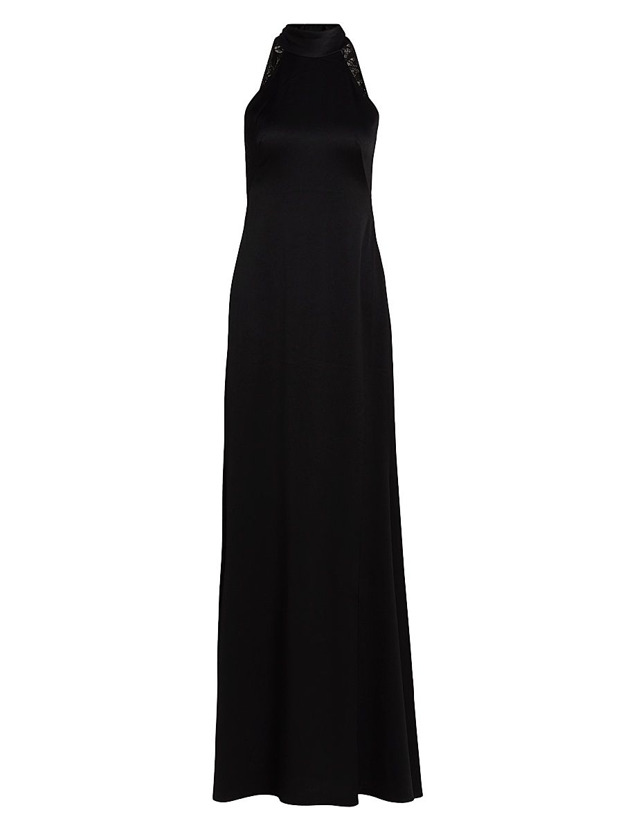 Women's Poppy Satin Halter A-Line Gown - Black - Size 12