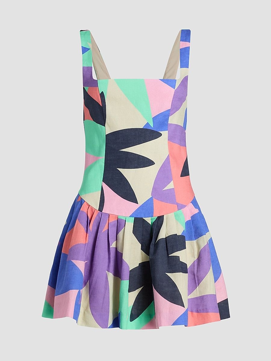 Women's Everleigh Kaleidoscope Linen-Cotton Mini Dress - Palm Linen - Size 12