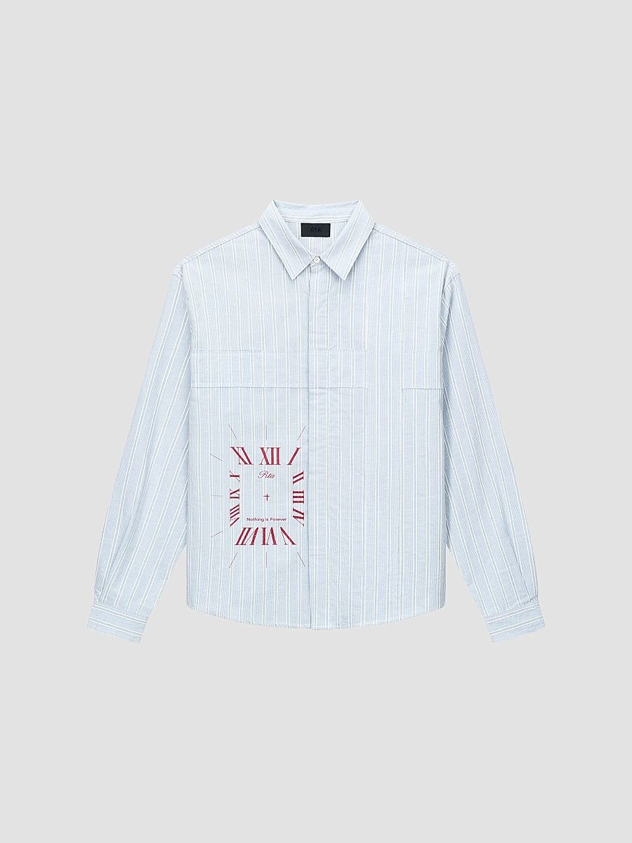 Men's Curva Ultra Ronin Cotton Shirt - Ice Blue Stripe - Size XS