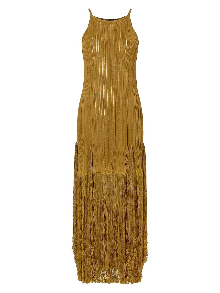 Women's Everly Plissé Fringe Maxi Dress - Chestnut - Size Large