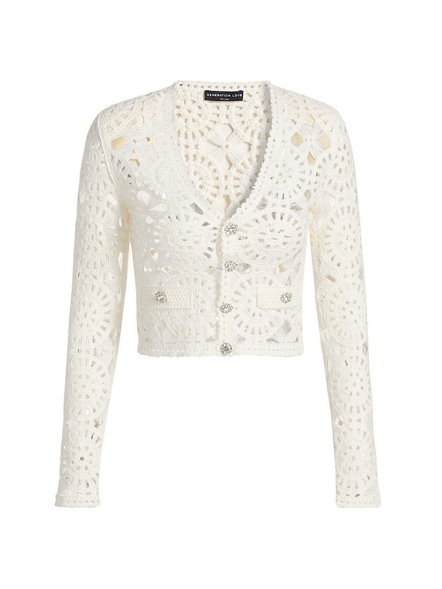 Women's Melody Crochet Cardigan - White - Size XL