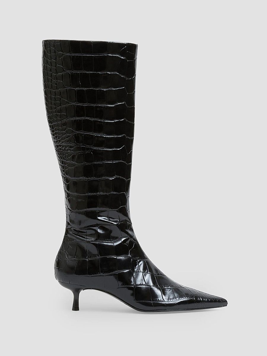 SIMKHAI Women's Janine Croc-Embossed Leather Knee-High Boots - Black - Size 11