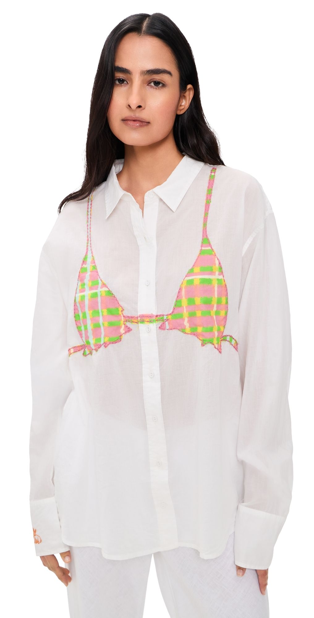 Coniglio Palm Beach Business Casual Button Down Shirt White w/ Brushstroke Plaid One Size