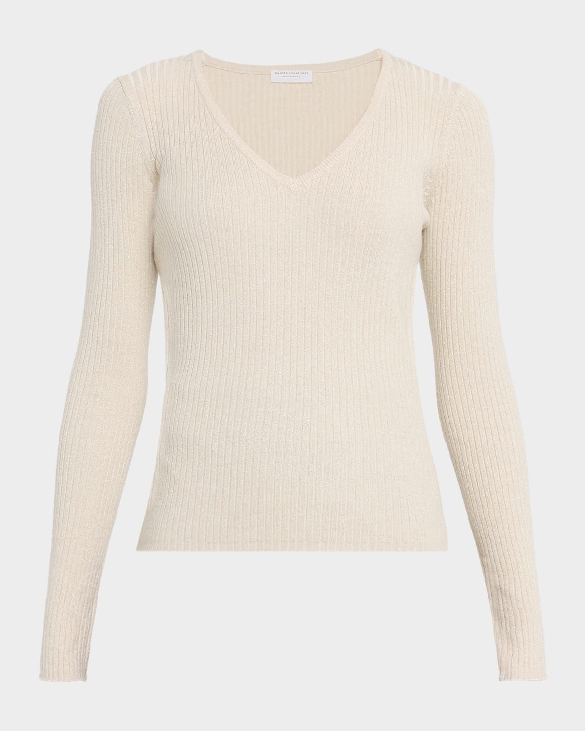 Shimmer Rib Knit V-Neck Sweater