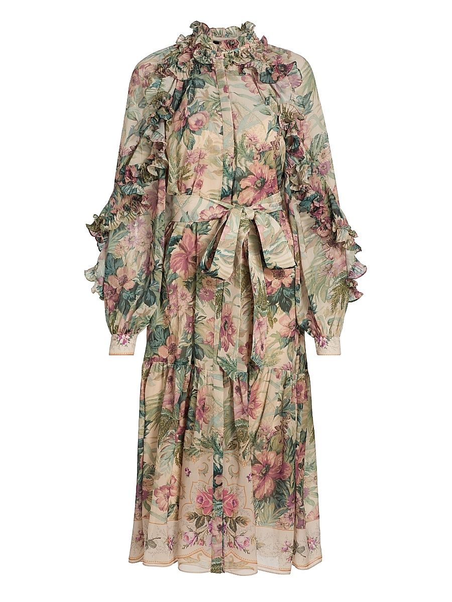 Women's Amanda Floral Ruffle Midi-Dress - Rose Multi - Size XXL