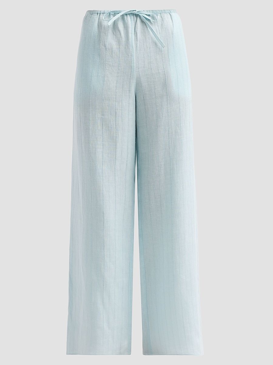 Women's Sheer Cotton-Linen Stripe Pants - Menthe - Size Large