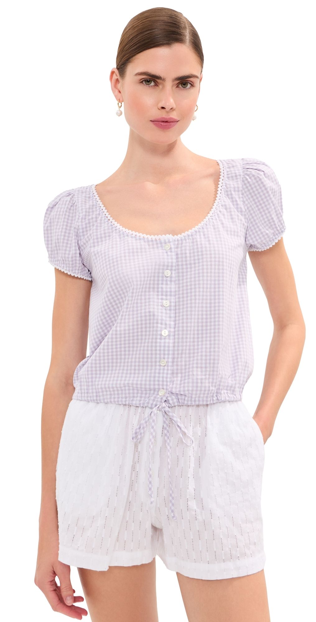 LE BOP Babydoll Blouse Lilac Gingham XXL