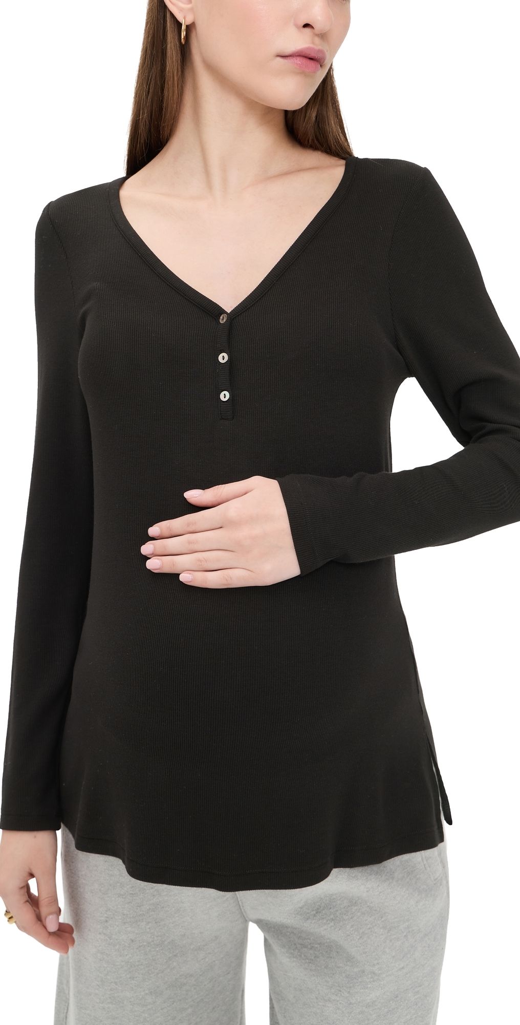 HATCH The Softest Rib Nursing Henley Black 0