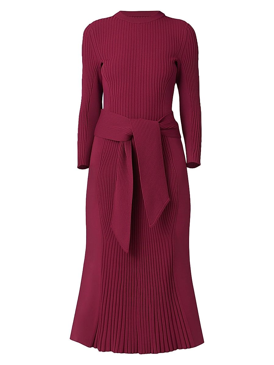 Shoshanna Women's Sam Knit Tie-Waist Midi-Dress - Burgundy - Size XS