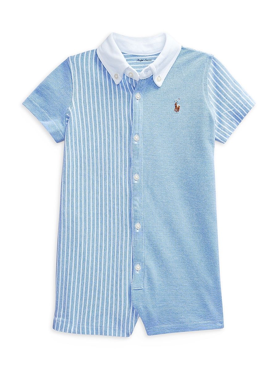 Baby Boy's Striped Cotton Shortalls - Blue - Size 9 Months
