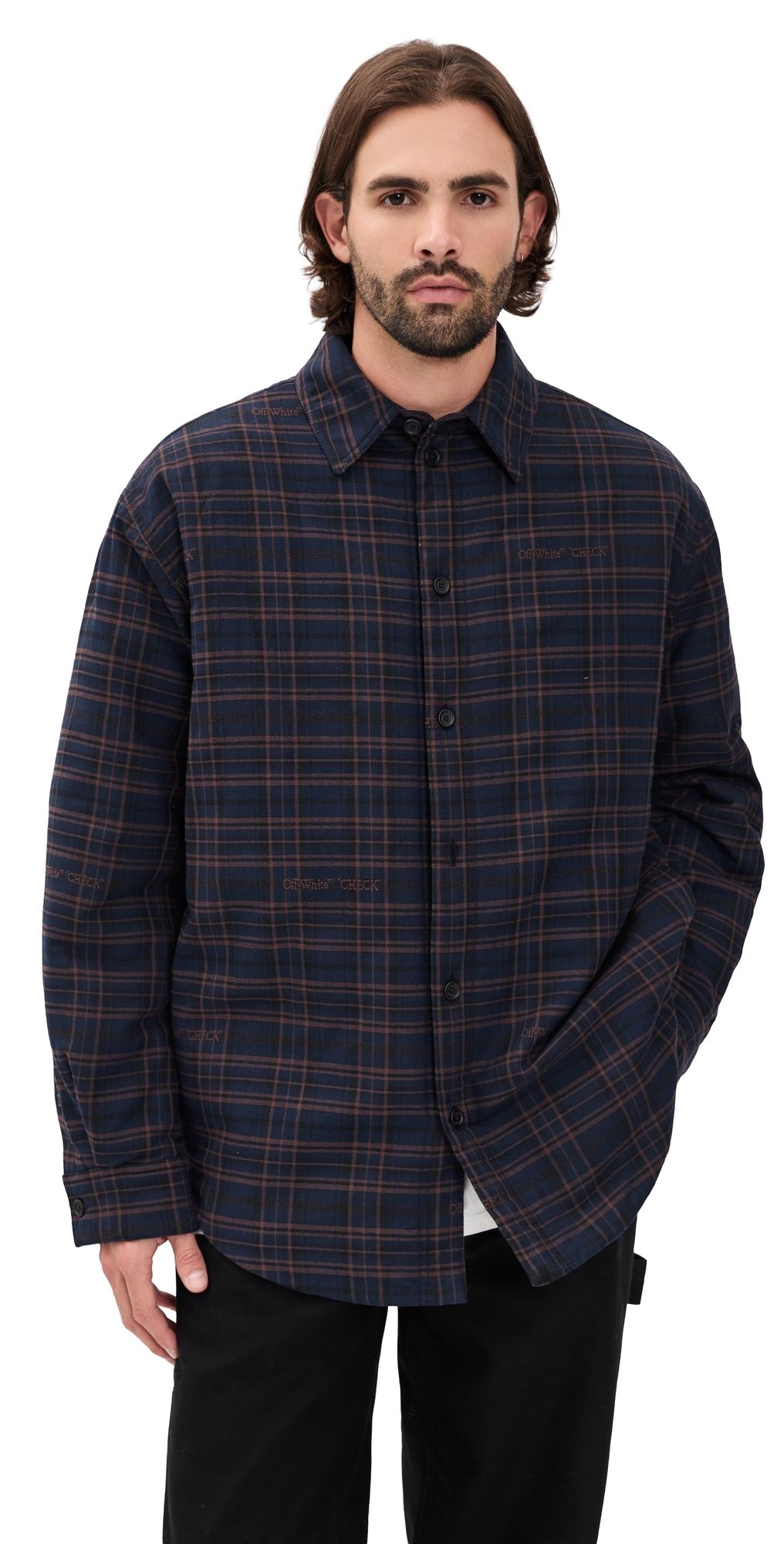 Off-White Check Flannel Padded Overshirt Blue Graphite 50