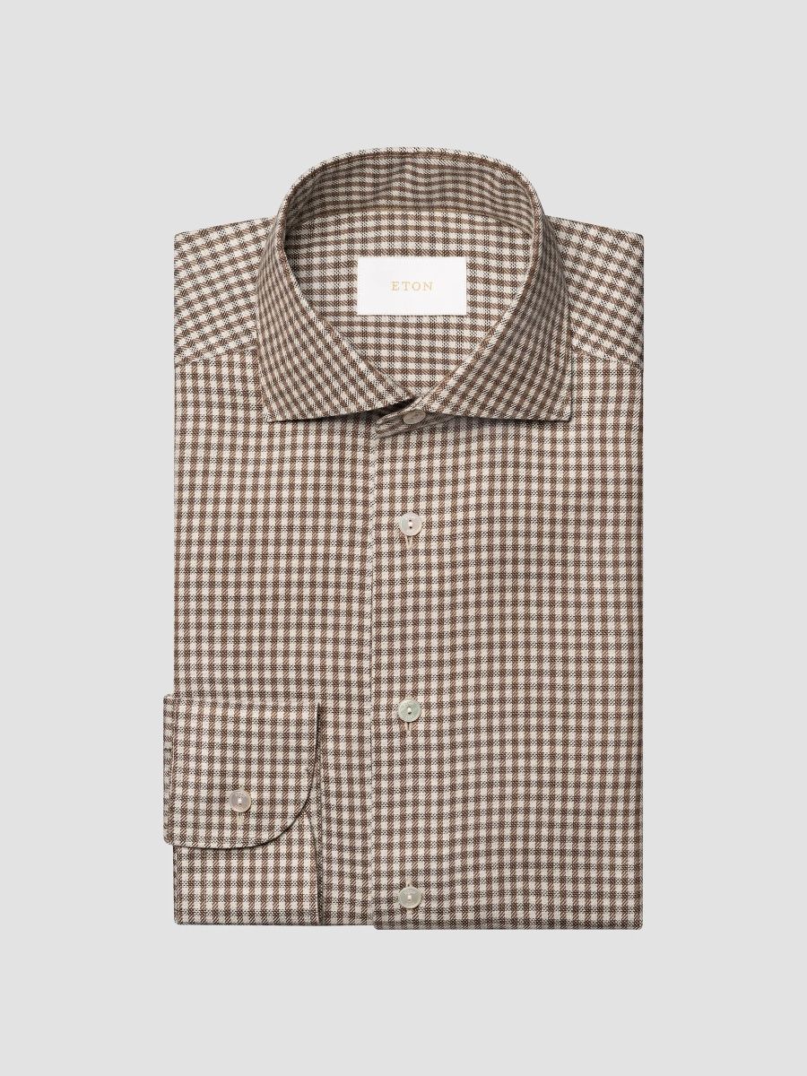 Eton Men's Gingham Cotton-Blend Button-Front Shirt - Brown - Size 15