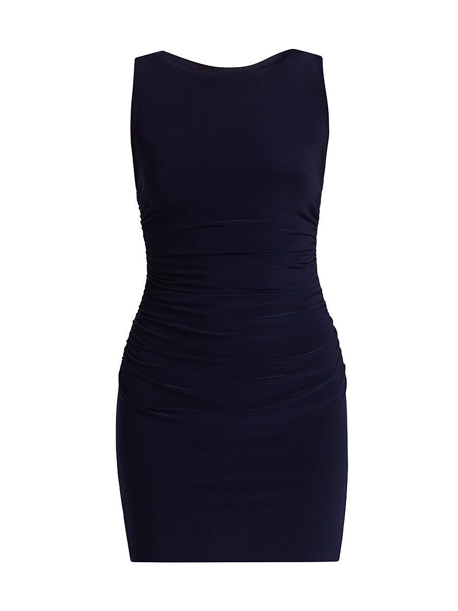 Women's Shirred Round Neck Minidress - True Navy - Size XL