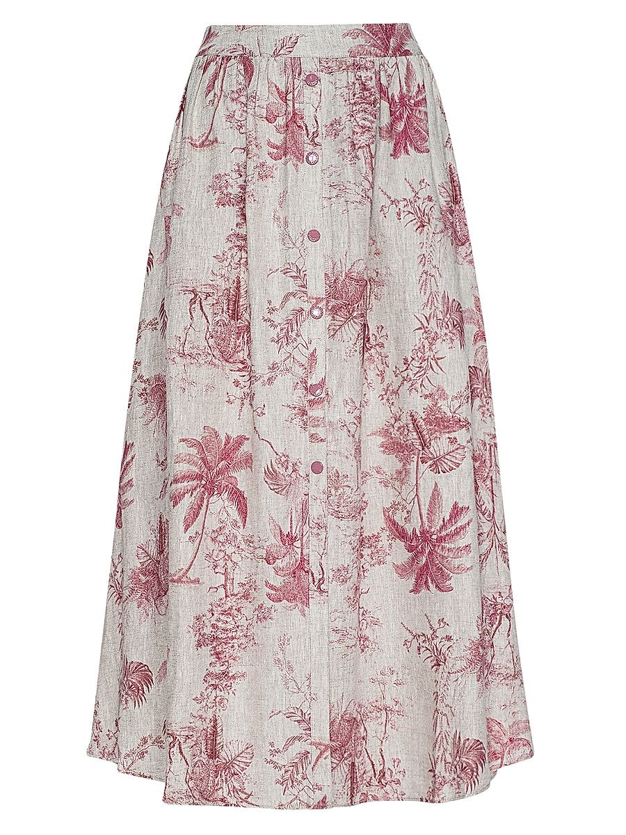Women's Seina Floral Linen Midi-Skirt - Tan Textured Jungle - Size 14