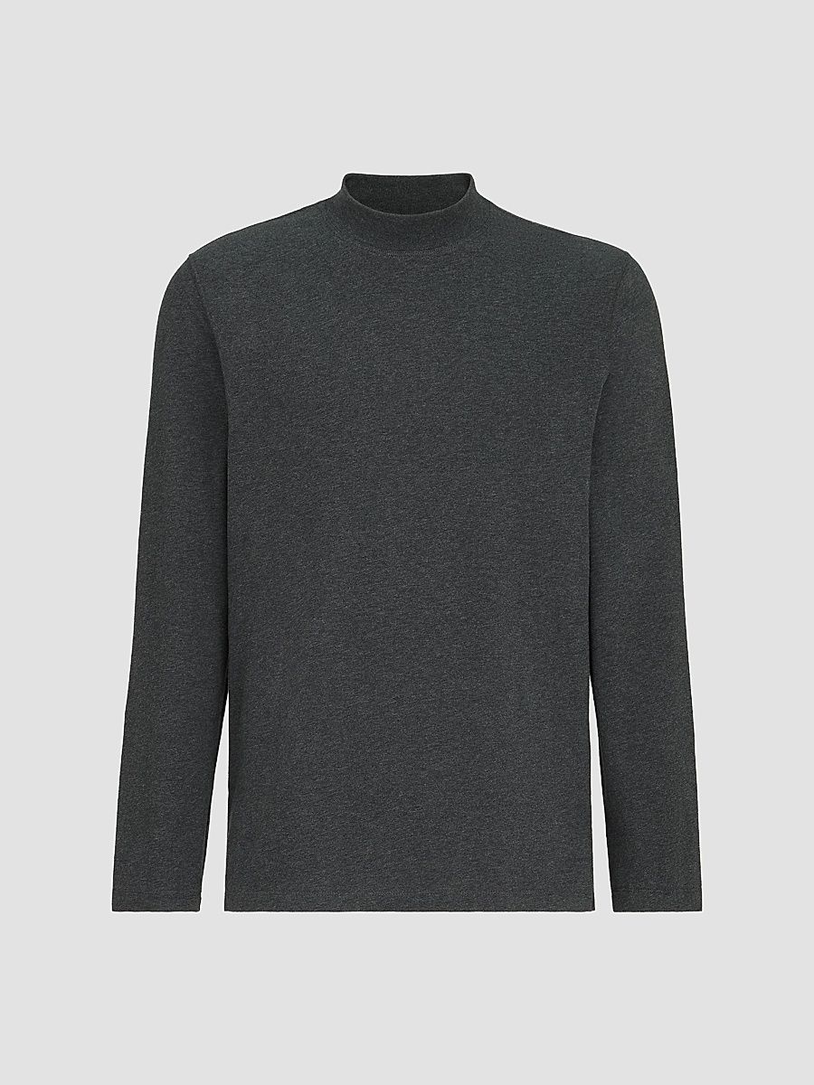 Men's Cotton Jersey Long Sleeve Mock Neck T-Shirt - Anthracite - Size XXS