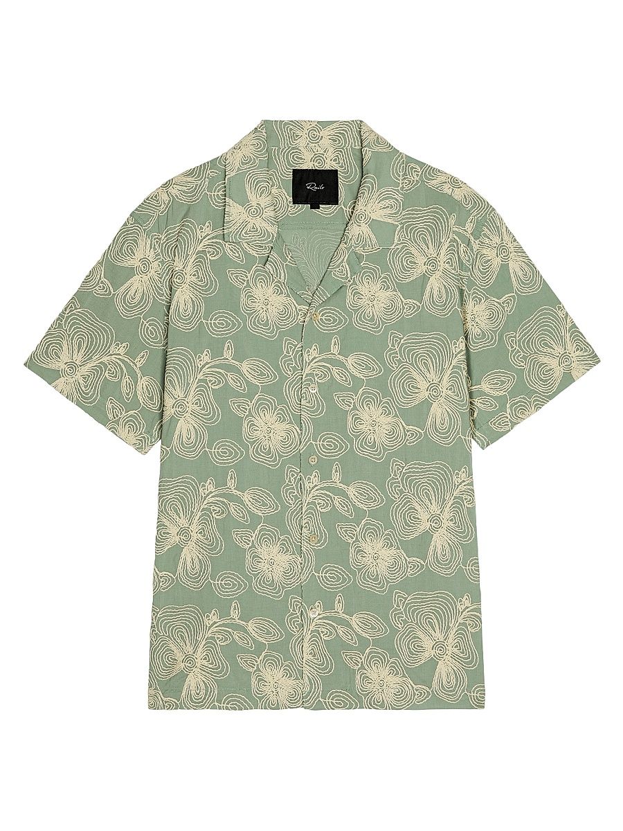 Men's Tyler Rope-Embroidered Cotton Camp Shirt - Floral Rope Jade - Size XXL