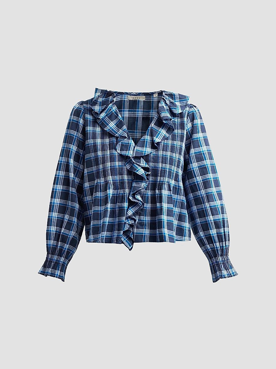 DÔEN Women's Hardy Ruffle-Trim Plaid Cotton Top - Valmont Plaid - Size XXS
